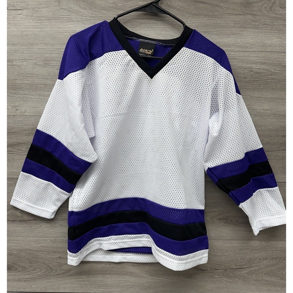 Vintage 90s Reach Deadstock Sports Blank Practice Hockey Jersey White Purple